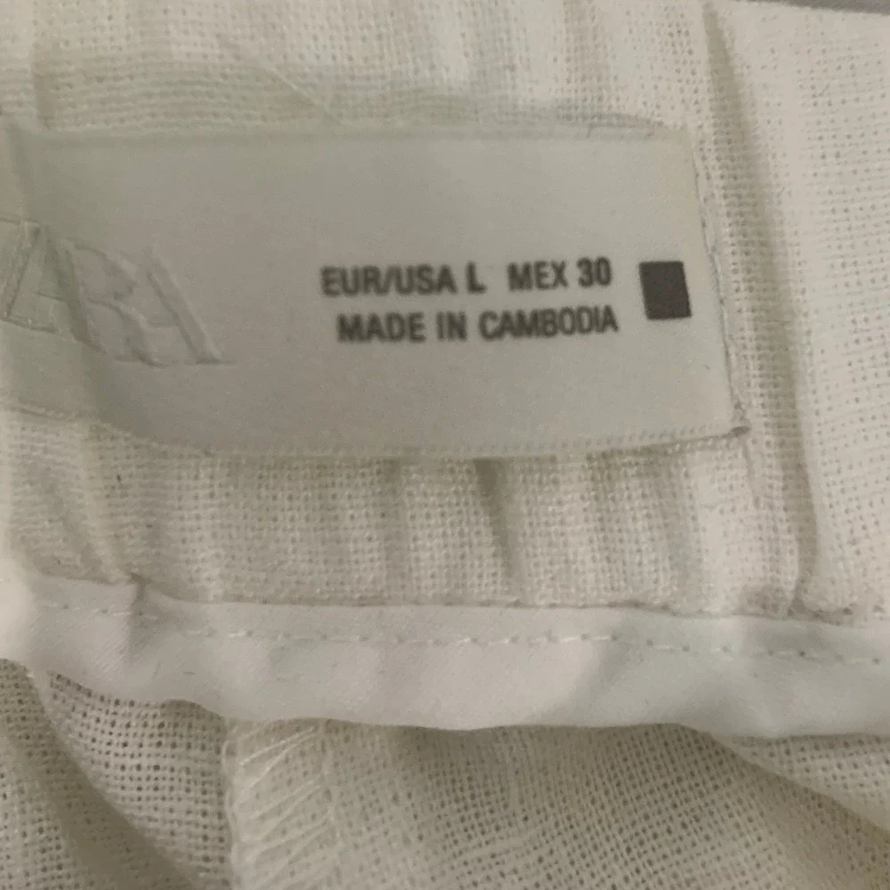 Zara White Linen Blend High Waisted Wide Leg Tie Belt Trousers Pants Large